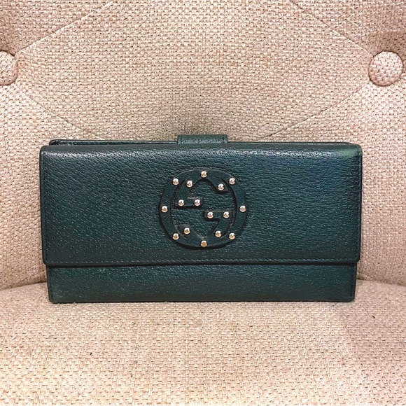 Gucci Handbags - Gucci GG Dark Green Long Bifold Leather Wallet